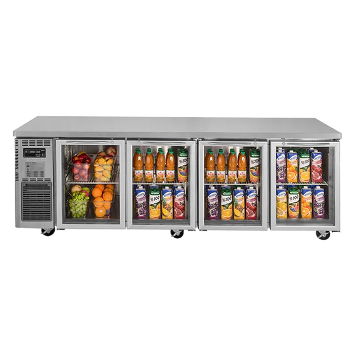 Turbo Air KGR24-4-N undercounter fridge 4 glass doors, 705L, 2400×700×855mm, R290 – commercial stainless display fridge, Australia