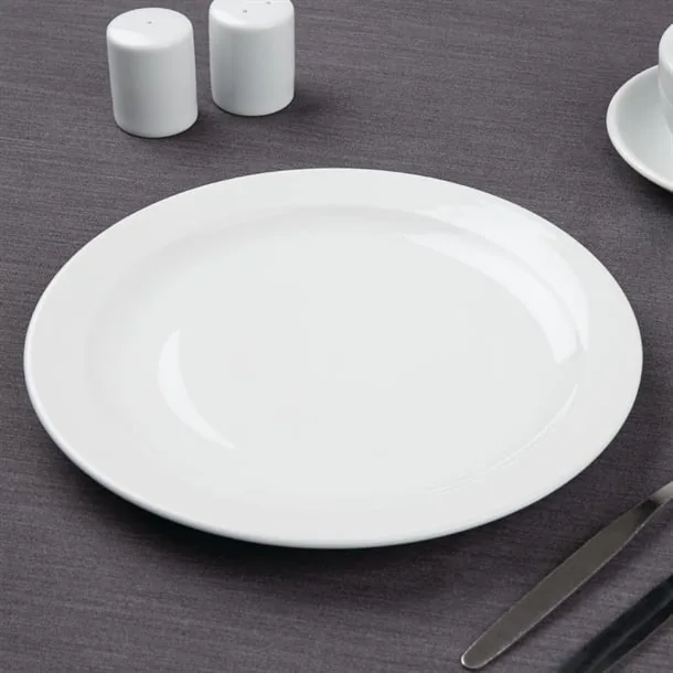 Olympia S754 Athena Narrow Rimmed Plates 10-inch White Porcelain Pack of 36