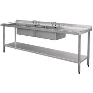 Vogue Double Bowl Sink Double Drainer - 2400mm x 700mm (90mm Drain)